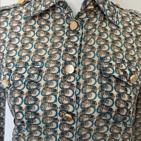 Tory Burch Blue and Gold Block Print Elephant Tunic - Picture 2 of 8